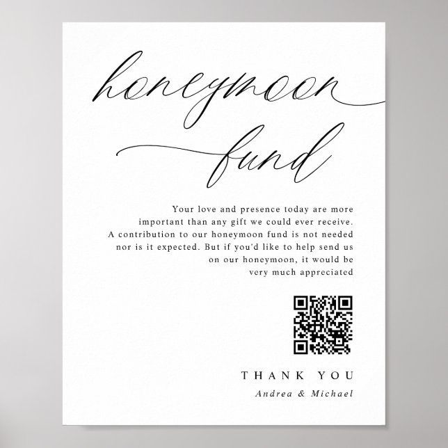 Hochzeitsflitterwochen-Fond Unterschreiben Elegant Poster (Vorne)