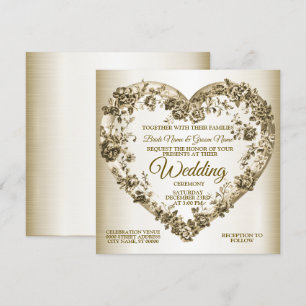 Hochzeitsflora Golden Verziert Heart Frame Elegant Einladung