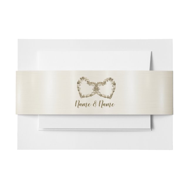 Hochzeitsflora Golden Verziert Heart Frame Elegant Einladungsbanderole (Vorderseite Beispiel)