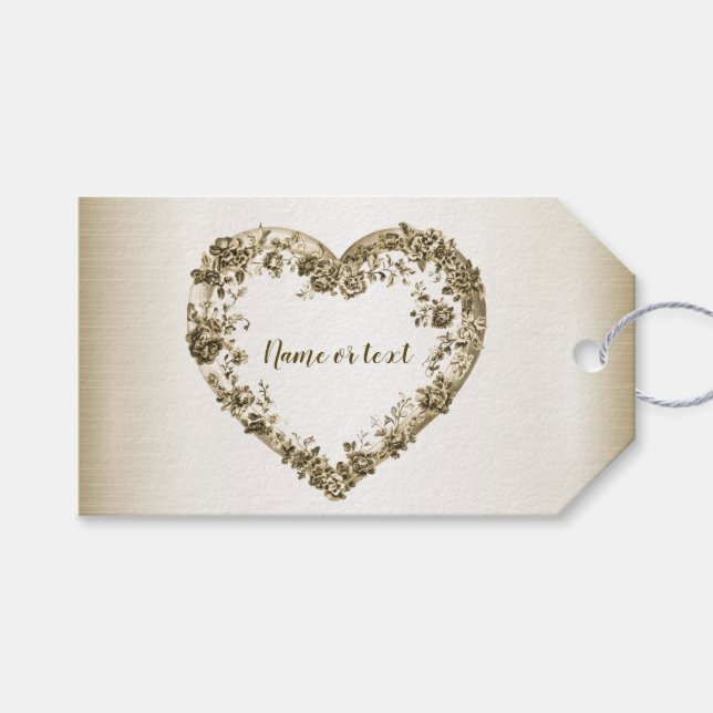 Hochzeitsflora Golden Verziert Heart Frame Elegant Geschenkanhänger (Vorderseite (Horizontal))