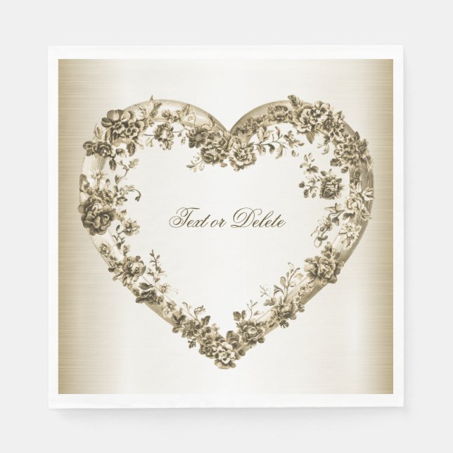 Hochzeitsflora Golden Verziert Heart Frame Elegant Serviette (Vorderseite)