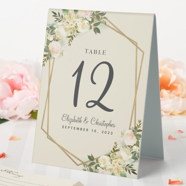 Hochzeitsflora Tischnummer Rose Gold Rahmen Weiß Tischaufsteller (In Situ (Hochzeit))