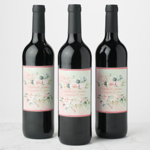 Hochzeitsfloral Elegantes rosa Skript personalisie Weinetikett
