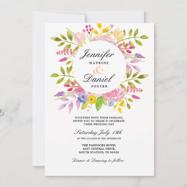 Hochzeitsflorale Einladung Elegante formelle Einla (Vorderseite)