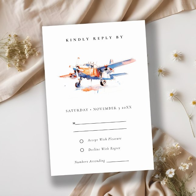 Hochzeitsflugzeug mit blauem Orange-Rose RSVP Karte (Von Creator hochgeladen)