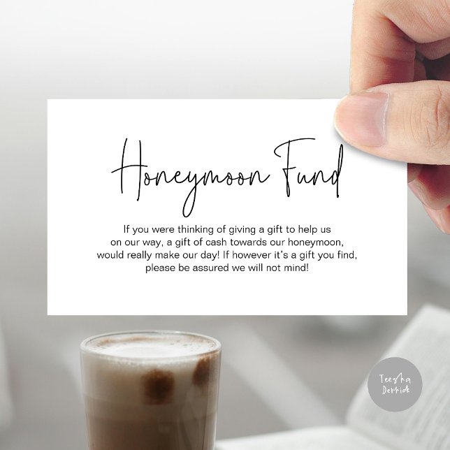 Hochzeitsfond, moderne handgeschriebene Schrift Begleitkarte (Honeymoon Wish, Modern romantic design Enclosure Card, Black and White)