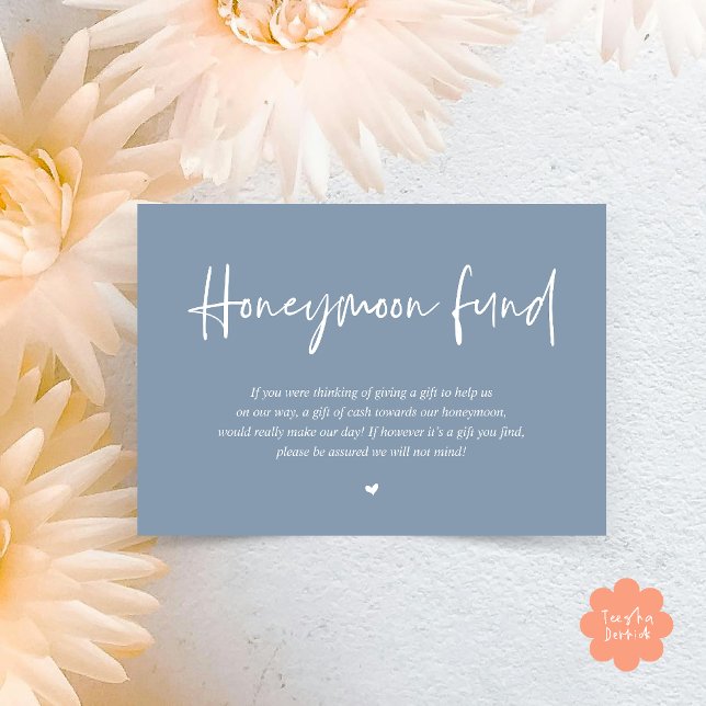 Hochzeitsfonds Flitterwochen Begleitkarte (Wedding Honeymoon Wish Fund Cash Enclosure Card in Dusty Blue)