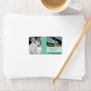 Hochzeitsfoto Art Deco Vogel RSVP oder Danke Adressaufkleber
