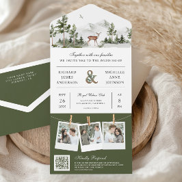 Hochzeitsfoto-Collage mit QR-Code und Waldhirsch i All In One Einladung