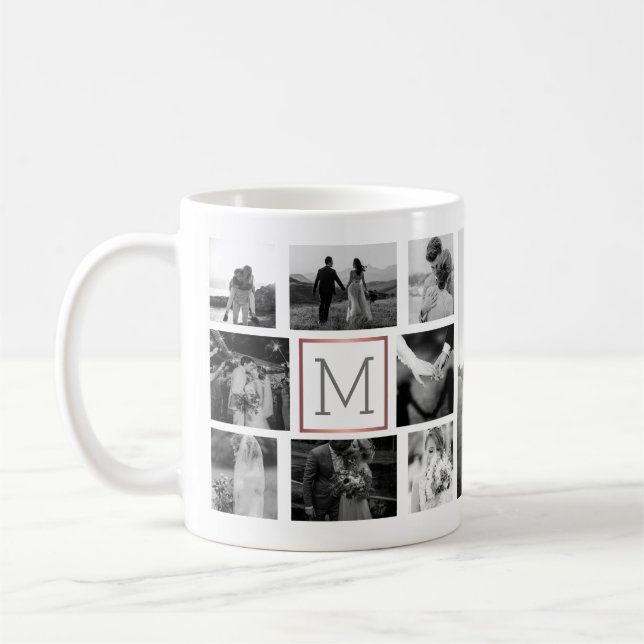 Hochzeitsfoto Collage Monogram Black & White Kaffeetasse (Links)