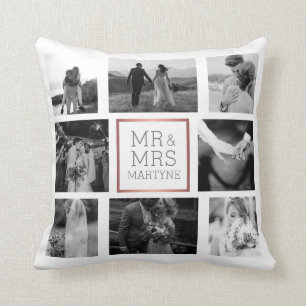 Hochzeitsfoto-Collage Mr & Mrs Andenken Kissen