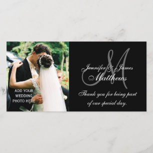 Hochzeitsfoto-Dankeskarten mit Monogramm Schwarz Dankeskarte