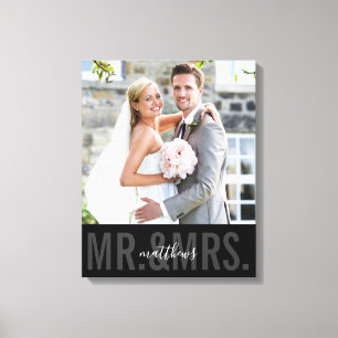 HOCHZEITSFOTO DATUM mr und mrs monochrom schwarz Leinwanddruck
