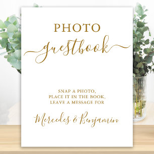 Hochzeitsfoto-Gästebuch Elegantes Gold-Kalligrafie Poster
