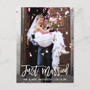 Hochzeitsfoto Gerade Verheiratet Moderne Pinsel Sc Postkarte