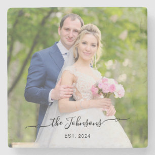 Hochzeitsfoto Herz Swash Unterschrift  Steinuntersetzer