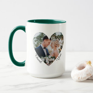 Hochzeitsfoto in Herz Dankeschön Geschenke Grün Tasse