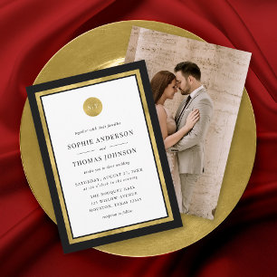 Hochzeitsfoto mit individueller Farbe Gold-Rund-Mo Einladung
