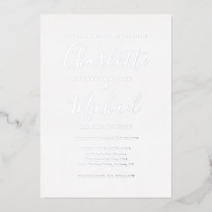 Hochzeitsfoto mit Unterschrift in Silber Folieneinladung