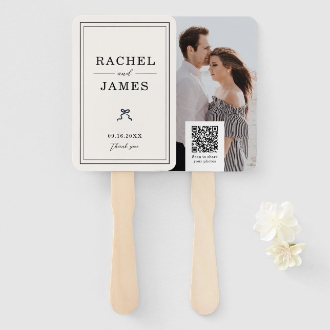 Hochzeitsfoto-QR-Code personalisiert minimalistisc Fächer (Vorne und Hinten)