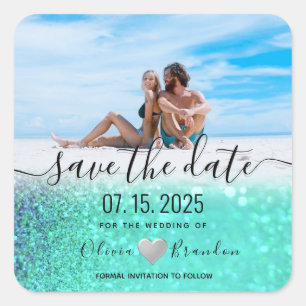 Hochzeitsfoto Save The Date Quadratischer Aufklebe Aufkleber