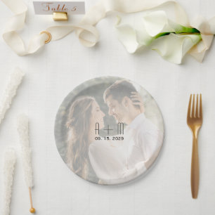 Hochzeitsfoto-Teller mit Monogramm Pappteller
