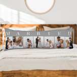 Hochzeitsfotocollage 7 Picture Gray White VERHEIRA Seitenschläferkissen<br><div class="desc">Maßgeschneidertes Hochzeitskissen aus Foto mit VERHEIRATETEM Druck in eleganter Typografie. Das Design hat eine neutrale Farbpalette in Grau und Weiß - die Sie bearbeiten können, um Ihre Wohngestaltung Anzug. (Melde mich, wenn du Hilfe brauchst.) Die Fotovorlage ist für Sie ein Set, um 7 Ihrer Lieblingsfotos hinzuzufügen, die im Porträtformat in...</div>