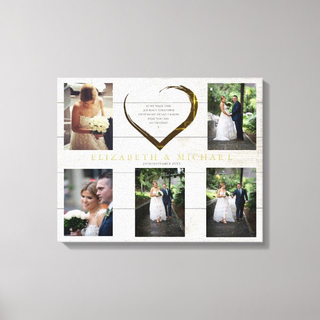Hochzeitsfotocollage Rustic Simple Heart Quote Leinwanddruck (Vorderseite)
