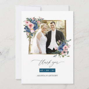 HochzeitsfotoCollage von Navy und Blush Dankeskarte