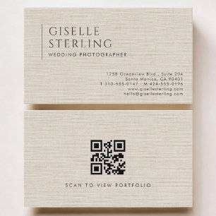 Hochzeitsfotograf Luxus Neutraler Leinen QR-Code Visitenkarte