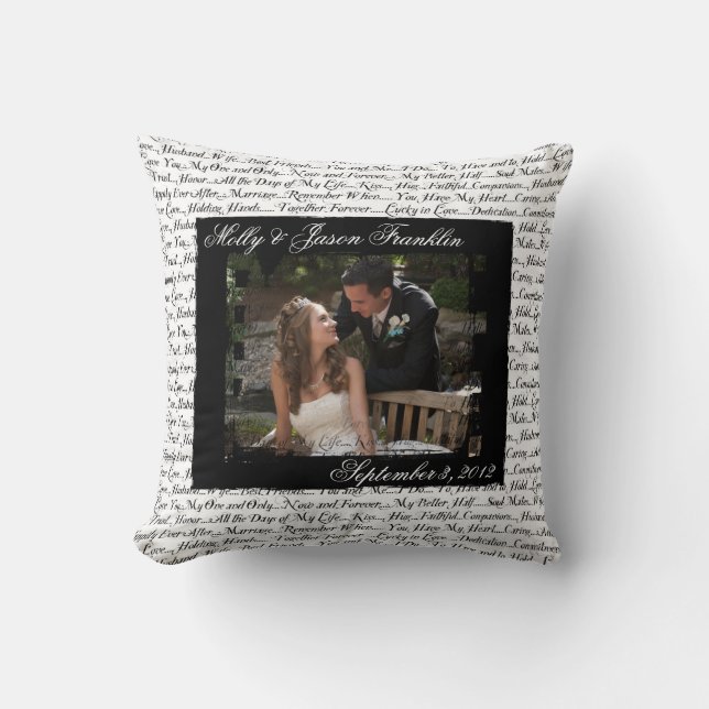 Hochzeitsfotografie mit romantischem Textkissen Kissen (Vorderseite)