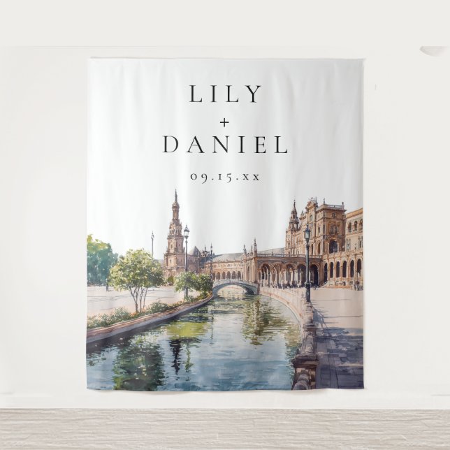 Hochzeitsfotohintergrund Sevilla Spanien Wandteppich (Vorderseite)