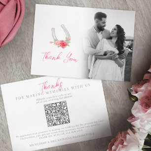 Hochzeitsfotos mit Monogramm Pferde und Rosen QR-C Dankeskarte