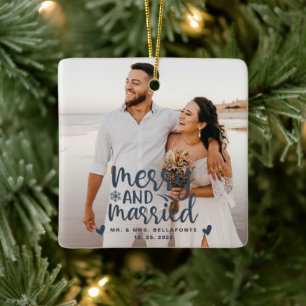 Hochzeitsfroh und verheiratet Weihnachten Foto Ker Keramikornament