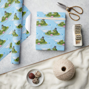 Hochzeitsfrosche auf Lily Pad mit Herz Geschenkpapier
