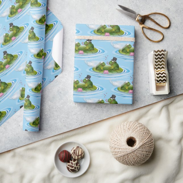 Hochzeitsfrosche auf Lily Pad mit Herz Geschenkpapier (Kunsthandwerk)