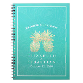 Hochzeitsgast Gold Ananas Couple Aquamarine Rose Notizblock