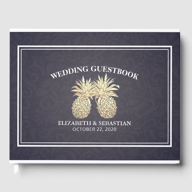 Hochzeitsgast Gold Ananas Couple Navy Blue Gästebuch (Vorderseite)