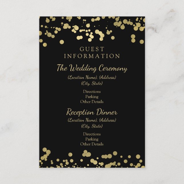 Hochzeitsgast-Information Gold Foil Confetti Begleitkarte (Vorderseite)