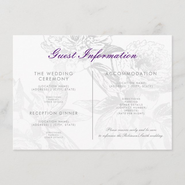 Hochzeitsgast-Informationen Floral Silver Lila Begleitkarte (Vorderseite)
