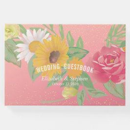 Hochzeitsgast Rose Blume Pink Gold Glitzer Gästebuch