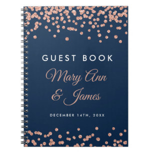 Hochzeitsgast Rose Gold Glitzer Confetti Navy Notizblock