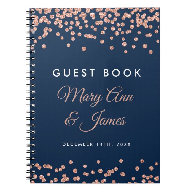 Hochzeitsgast Rose Gold Glitzer Confetti Navy Notizblock (Vorderseite)