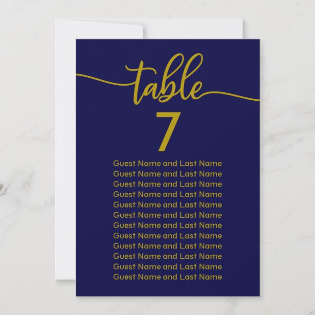 Hochzeitsgast-Sitzplatz Elegant Gold Navy Blue Einladung (Vorderseite)