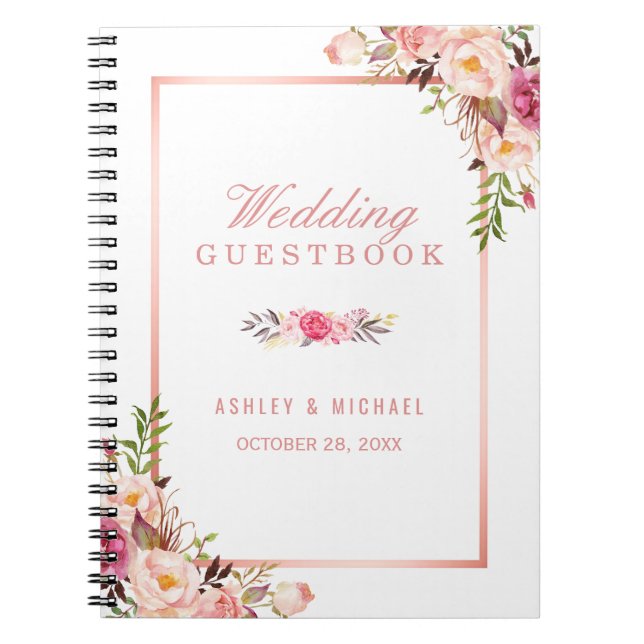 Hochzeitsgast - Stilvolle Rose Gold Pink Floral Notizblock (Vorderseite)