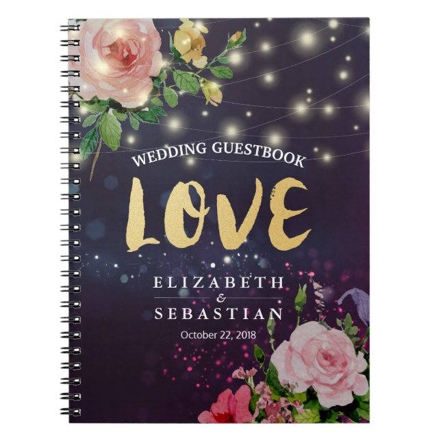 HochzeitsgastBuch Chic Floral Lila Sparkle Notizblock (Vorderseite)
