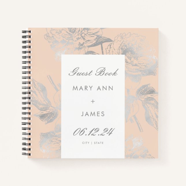 HochzeitsgastBuch Einfache florale Silver Blush Pi Notizbuch (Vorderseite)