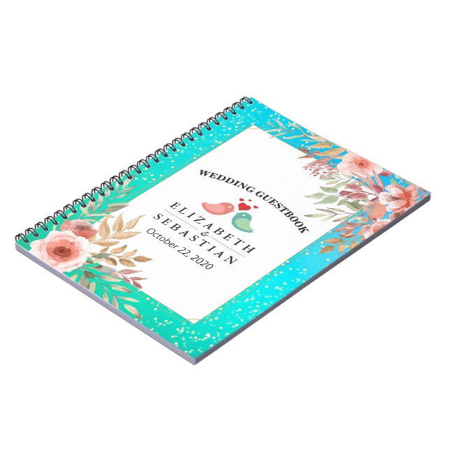 HochzeitsgastBuch Moderne rosa Aquamarine Blüten G Notizblock (Linke Seite)