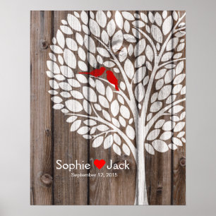 Hochzeitsgästebuch Baum Signatur rot Holz Poster