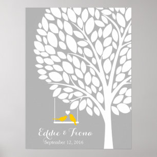Hochzeitsgästebuch Baum Vogel gelb Poster